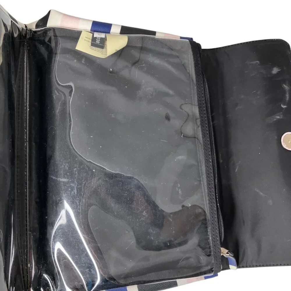 Kate Spade Lita Laurel Way Cruise Stripe Black Pink‎ Navy Trifold Cosmetic Bag